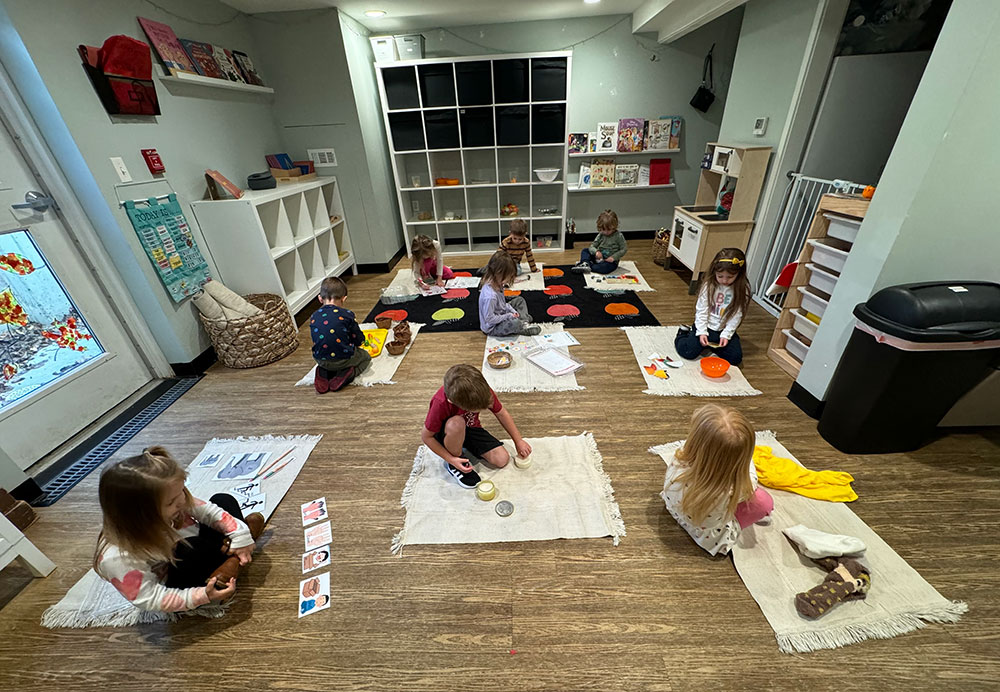 Students doing Montessori class work